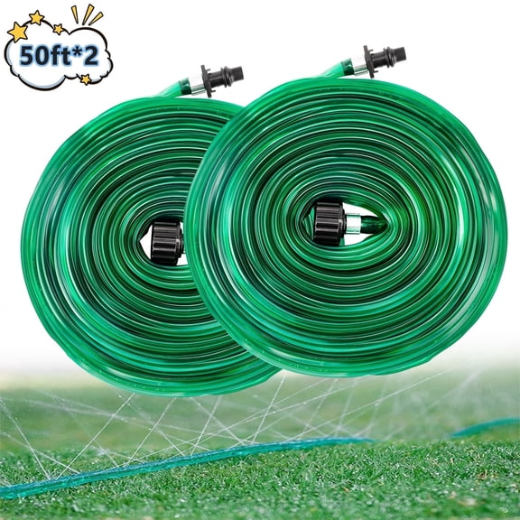HEZIFQ Garden Soaker Hose 50ft 2 Pack for Backyard: 1/2" Watering Sprinkler - Efficient Irrigation Tubing for Outdoor Lawn Patio Farm Clog Resistant Water Pipe