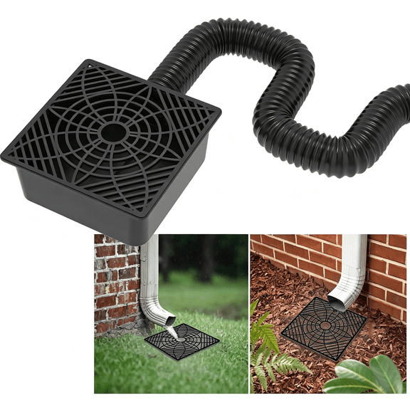 HEZIFQ Gutter Downspout Extensions,Catch Basin Low Profile Downspout Extender|No Deep Dig Catch Basin,Flexible Pipe Extension to 5.1Ft,Protect House Foundation