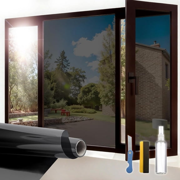 HEZIFQ One Way Window Privacy Film,Sun Blocking Anti Uv Reflective Static Cling,Window Tint for Home and Office,No Glue Garage Solar Paper,Black,17.5" X 78.7"
