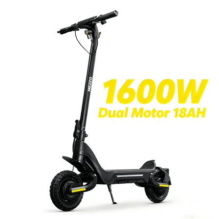HEZZO Electric Scooter for Adults 48V 1600W Dual Motor 18AH Battery 32MPH Speed 38 Mile Range Folding LED Display