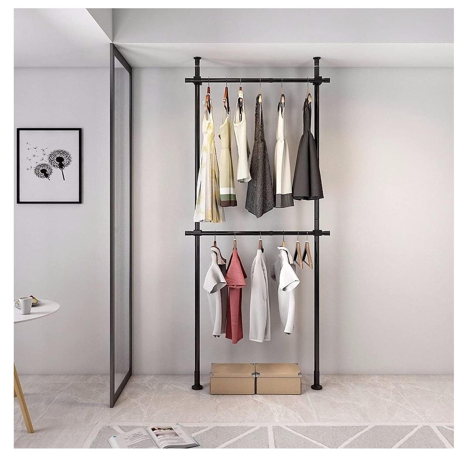 HElectQRIN 2 Tier Clothes Rack Adjustable Clothing Rack for Hanging Clothes Heavy Duty Free Standing Garment Racks Floor to Ceiling Clothes Hanger Closet System for Bedroom Laundry Room Black Walmart....