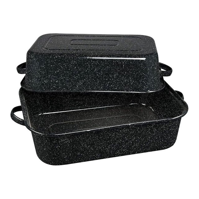 HElectQRIN 25 lb. Enamelware Oven Rectangular Roaster with lid