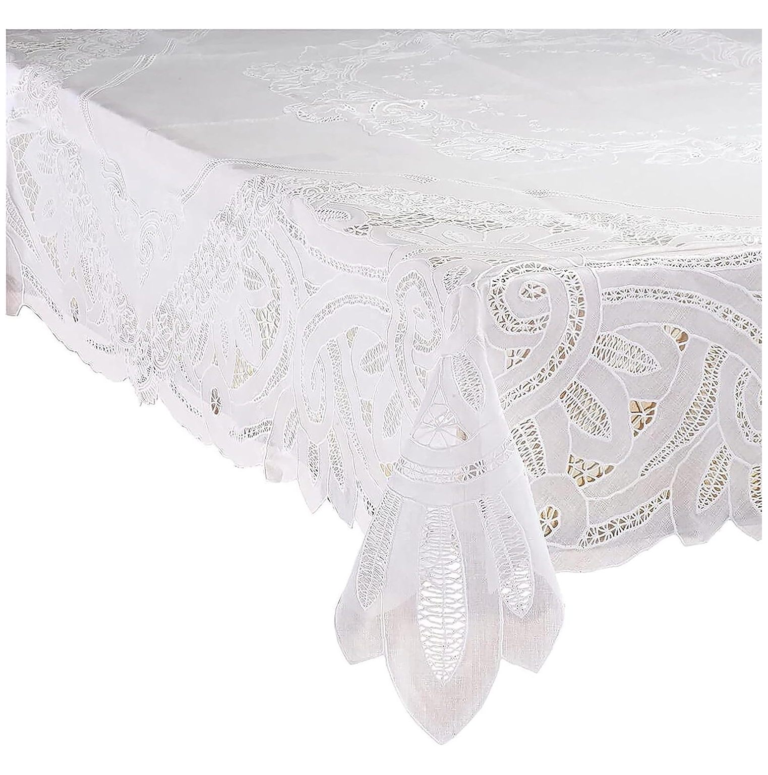 HElectQRIN Battenberg Cut Work Design, White Vinyl Lace Tablecloth 54