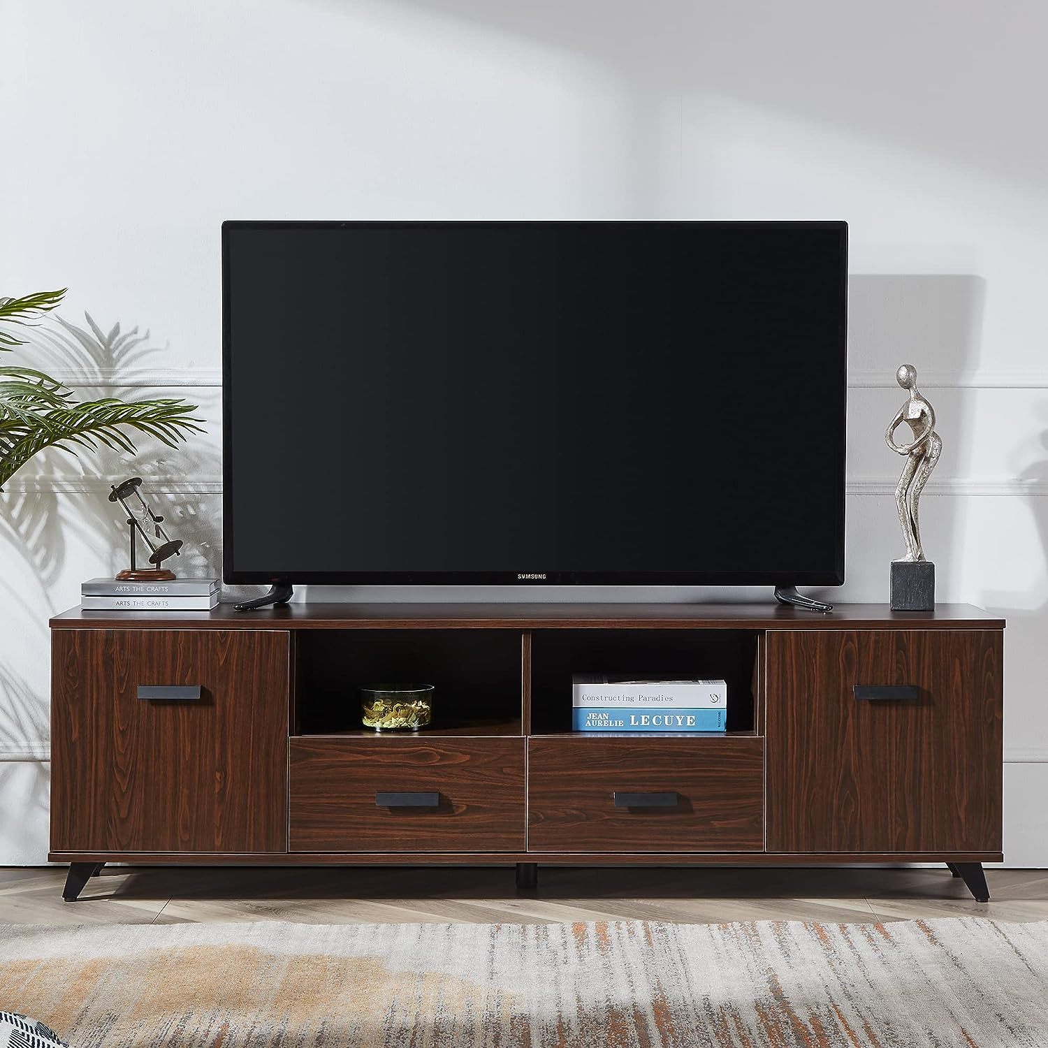 HElectQRIN Century Modern TV Stand for 70 Inch TV, Entertainment