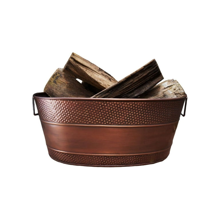 HElectQRIN Copper Galvanized 25 Quart Tub for Firewood Storage Rack Log Holder Heavy Duty Portable Tub with Handles for Indoor Outdoors