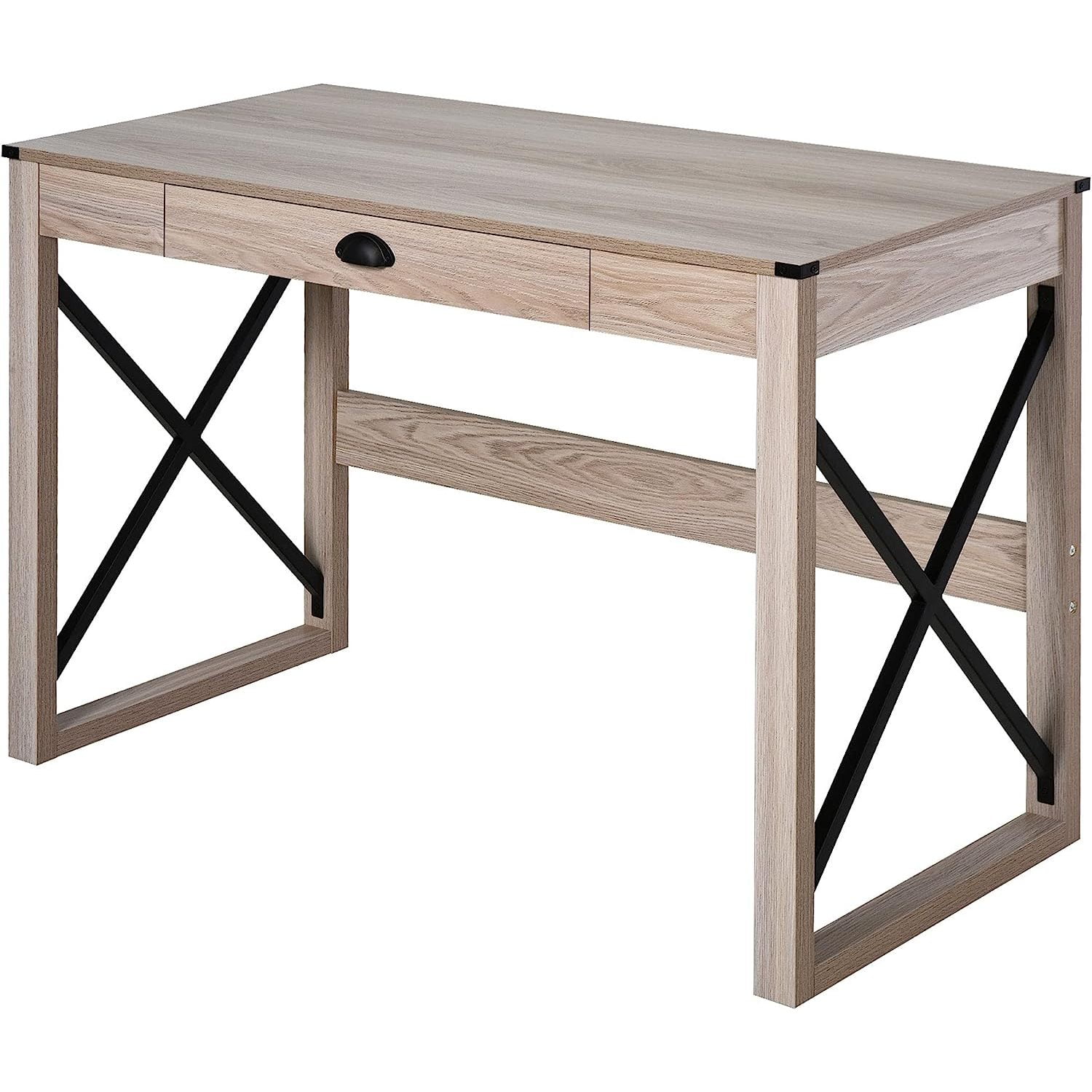 Black Wood X-Frame Computer Desk with Drawer