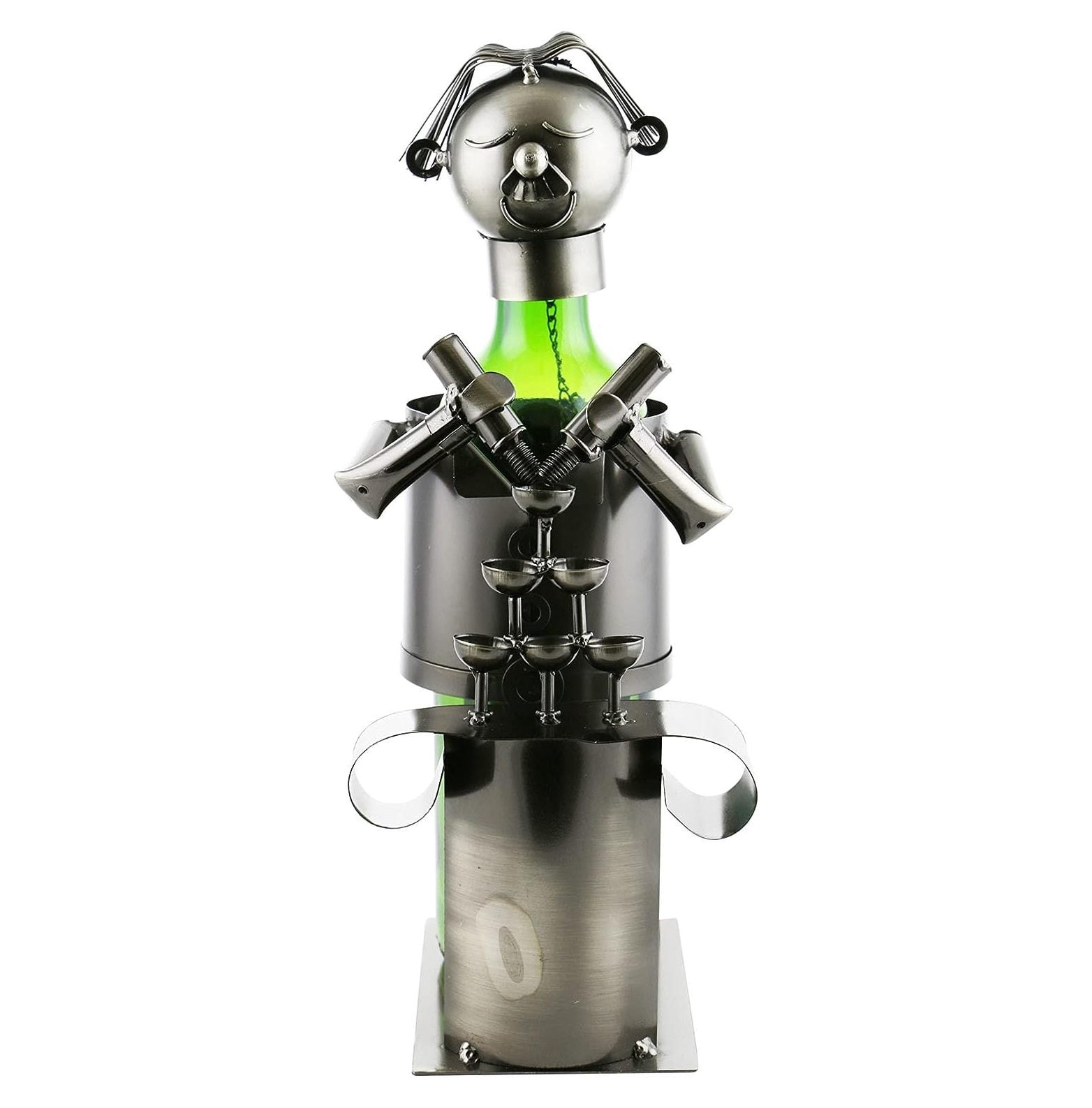 WINE BODIES Scuba Diver Metal Wine Bottle Holder - Unique Charcoal Finish Decorative Display Stand