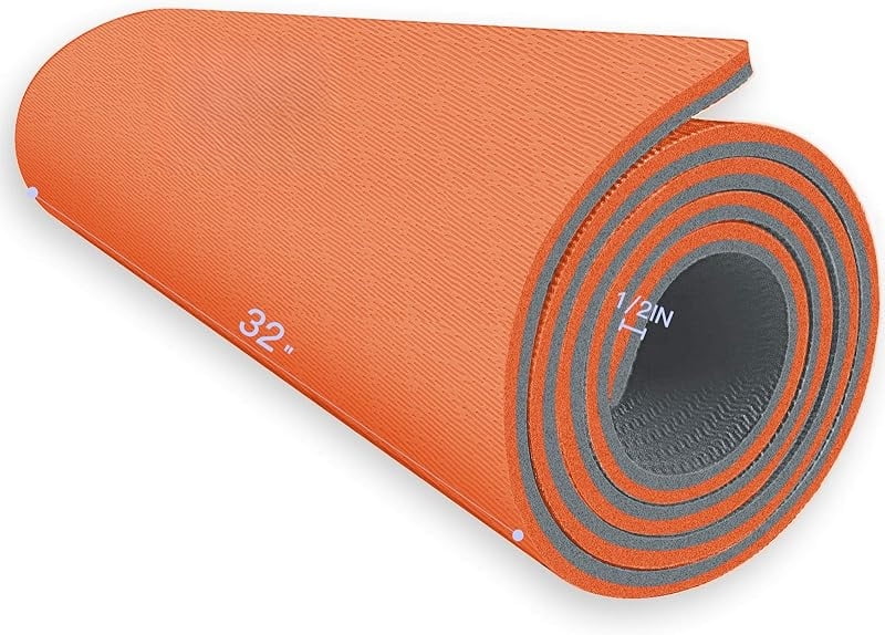 HExtra Thick TPE Yoga Mat - 72"x 32" Thickness 1/2 Inch -Eco Friendly SGS Certified - With High Density Anti-Tear Exercise Bolster For Home Gym Travel & Floor Outside