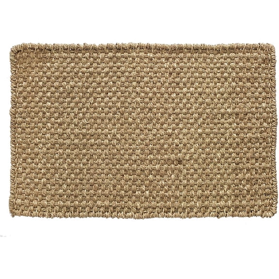 HF by LT Boho Market Ella Basketweave 100% Seagrass Doormat, 18 x 30 inches, Durable and Sustainable Handwoven Seagrass, Static Free, Reversible, Beige