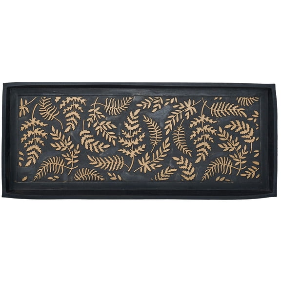 HF by LT Ferns Design Deluxe Rubber Boot Tray, 34 x 14 inches, Heavy Duty Vulcanized Rubber, One-Piece Seamless Construction, Year Round Use Indoors or Outdoors, Black with Brushed Copper Finish