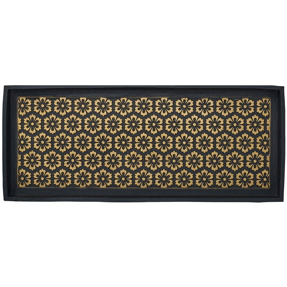 HF by LT Layla Design Deluxe Rubber Boot-Tray, 34 x 14 inches, Heavy Duty Vulcanized Rubber, One-Piece Seamless Construction, Year Round Use Indoors or Outdoors, Black with Brushed Brass Finish