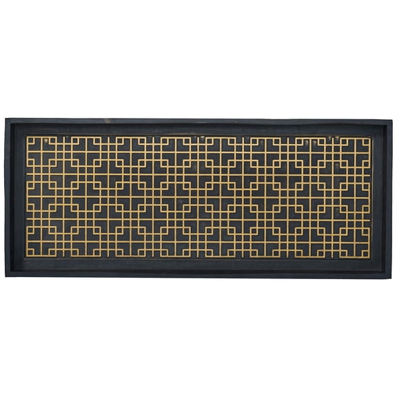 HF by LT Logan Design Deluxe Rubber Boot-Tray, 34 x 14 inches, Heavy Duty Vulcanized Rubber, One-Piece Seamless Construction, Year Round Use Indoors or Outdoors, Black with Brushed Brass Finish