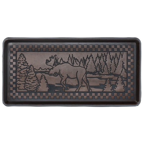 HF by LT Moose Scene Rubber Boot-Tray, 32 x 16 inches, One-Piece Seamless Construction, Durable Vulcanized Rubber, Year Round Use Indoors or Outdoors, Bronze