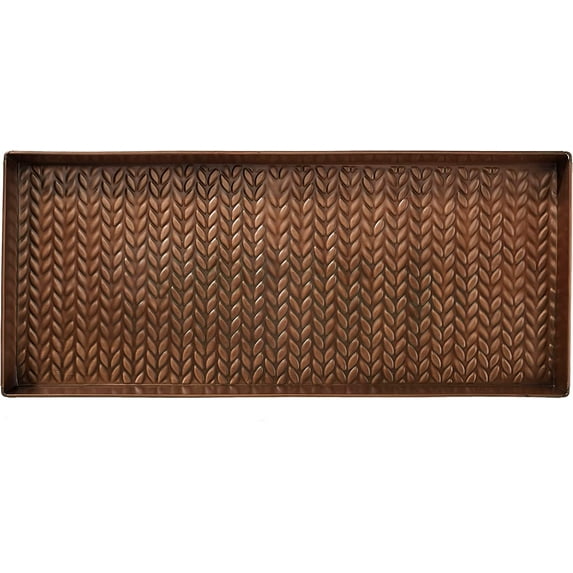 HF by LT Cable Knit Pattern Metal Boot Tray, 30 x 13 inches, Antique Copper