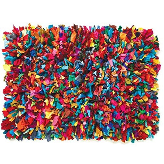 HF by LT Colorful Cotton Fiesta Shag Rug, 24 x 36 inches, Multi-Colored