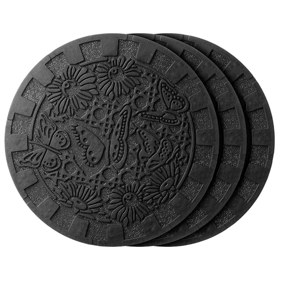 HF by LT Deluxe Rubber Stepping Stone, Butterflies Design, Heavy Duty 13-inch All-Weather Garden Tile, Black, Set of 3