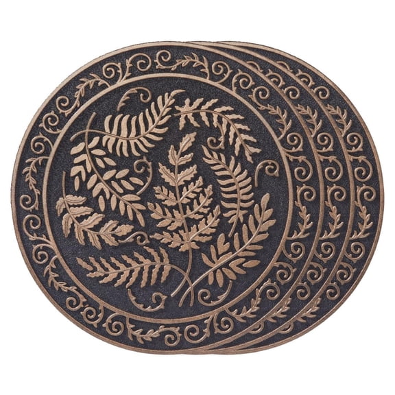 HF by LT Deluxe Rubber Stepping Stone, Fern Medallion Design, Heavy Duty 13" All-Weather Garden Tile, Black with Antique Bronze Finish, Set of 3
