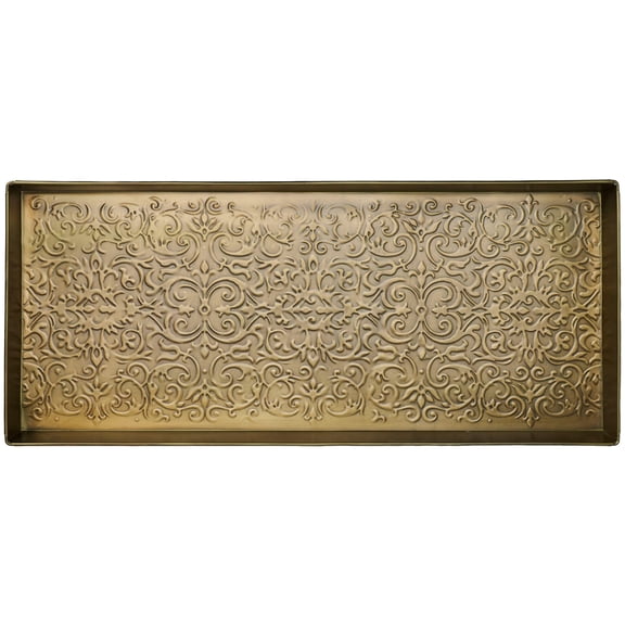 HF by LT Enchanted Scroll Pattern Metal Boot Tray, 30 x 13 inches, Antique Brass Finish