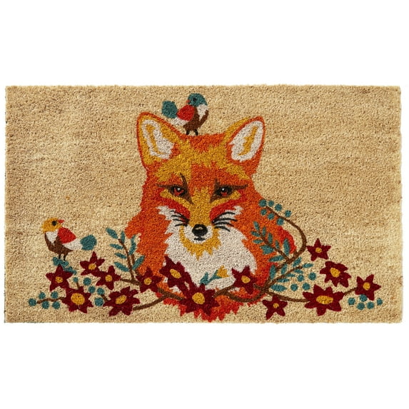 HF by LT Fox and Birds 100% Coir Doormat, 18 x 30 inches, Naturally Durable, PVC-Backing, Sustainable
