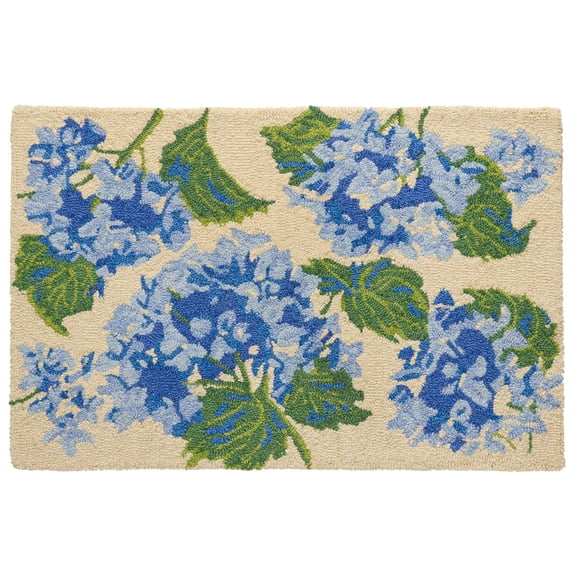 HF by LT Hydrangeas Rug, 24 x 36 inches, Hand-Hooked 100% Wool Floral Accent Rug, Low-Profile, Cotton Canvas Backing