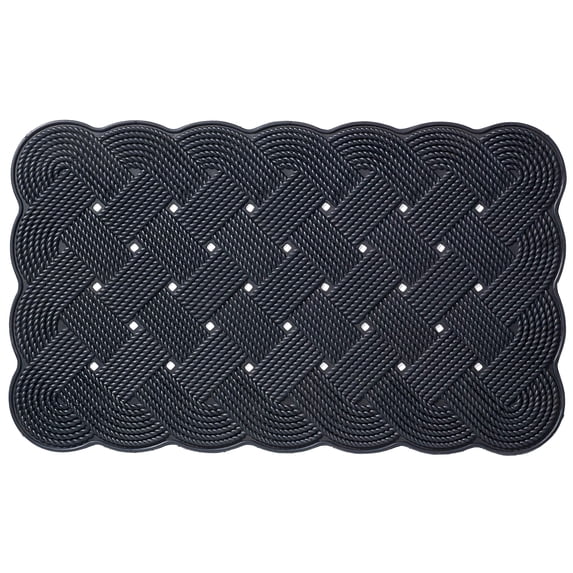 HF by LT Nautical Rope Rubber Doormat, 18 x 30 inches, High-Traction, Year-Round Use, Low Profile, Black