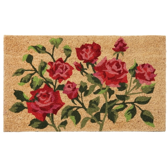 HF by LT Red Roses 100% Coir Doormat, 18 x 30 inches, Naturally Durable, PVC-Backing, Sustainable