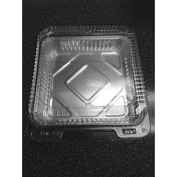 HFA / DPI Square Aluminum Foil Cake Danish Pan w/Clear Plastic Hinged Bakery Container (50 Sets)