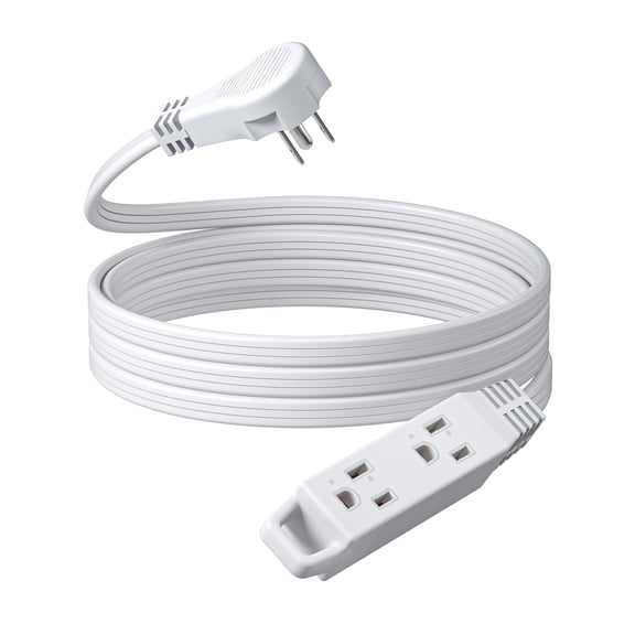 DEWENWILS 12ft Flat Plug Extension Cord for Indoor 16 AWG SPT-3 Power Strip with 3 Outlets Hanging Hole White Color
