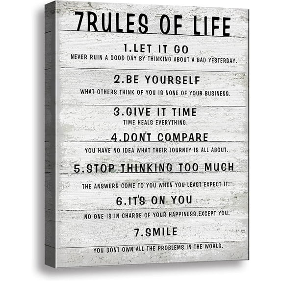 HFDF 7 Rules of Life Wall Art Motivational spirational Poster Prted on Canvas Wall Decor for Livg Room or Office Canvas Prts For Bedroom or Home Art Decoration Positive 12x16inch Framed