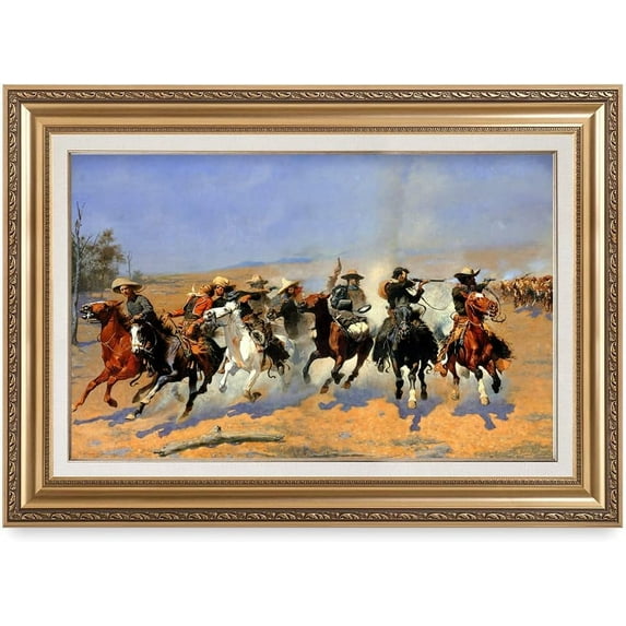 HFDF - A Dash for the Timber by Frederic Remgton. World Famous Patg Reproduction. Giclee Prts Classic Golden Ready to Hang 24x20inch Framed