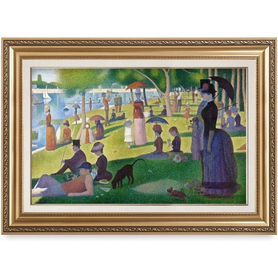 HFDF - A Sunday on La Grande Jatte by Georges Seurat. World Famous Patg Reproduction. Giclee Prts Classic Golden Ready to Hang 18x12inch Framed