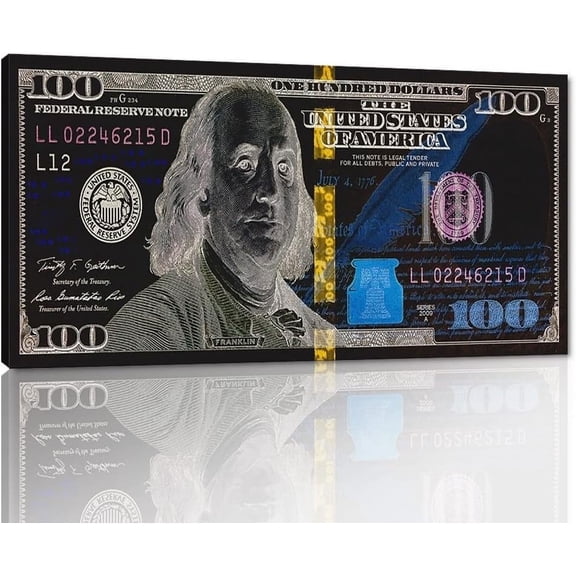 HFDF Abstract Creative 100 Dollar Bill Prt Abstract Benjam Franjl Money Artwork Cash Art Prt Rich Money Millionaire Canvas Patgs for Livg Room Bedroom Wall Decor Easy to Hang- 10x8inch Unframed