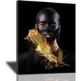 thumbnail image 1 of HFDF African American Wall Art Minimalist Painting, Abstract Gold&Black Woman Poster Portrait Artwork Modern Home Ready To Hang For Living Room Bedroom Decoration 12x18inch Framed, 1 of 6