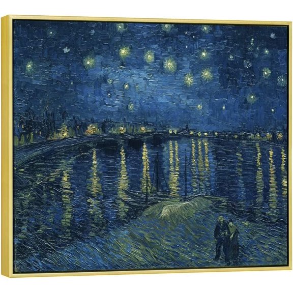HFDF Art Canvas Prts of Starry Night Over The Rhone Canvas Prts Wall Art by Van Gogh Patgs Reproduction Abstract Artwork for Livg Room Wall Decor Golden 24x16inch Framed