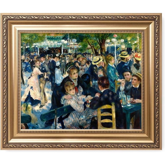 HFDF Bal du Moul de la Galette, Pierre-Auguste Renoir Classic Art. Giclee Prt on Canvas with Matchg Golden-relief Wall Art. Total with : 20x16inch Framed