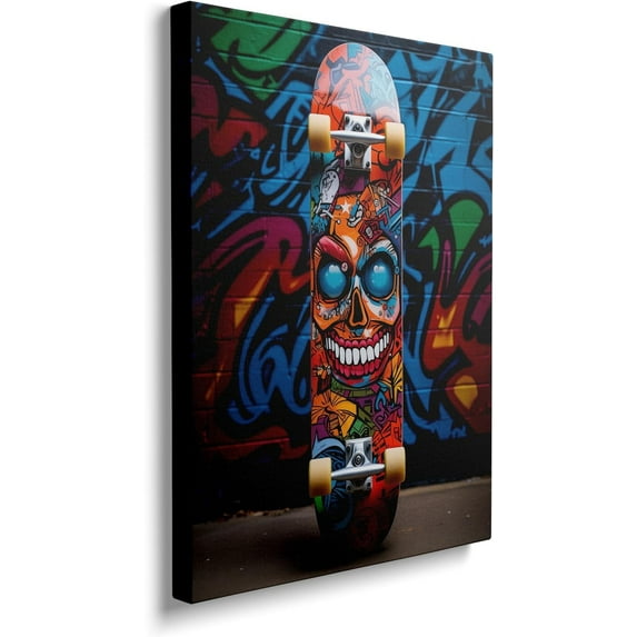 HFDF Banksy Graffiti Colorful Skateboard Canvas Wall Art Cool Pop Street Decor Poster For Livg Room Bedroom Home Office Artwork Gift Ready To Hang 12x18inch Framed
