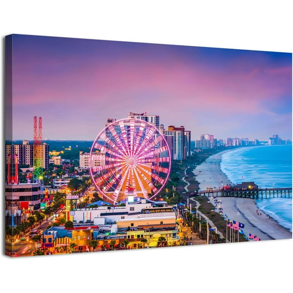 HFDF Beach Coastal Canvas Wall Art - Sunset Picture Painting Print for Office, Bedroom, Living Room Decoration, Large Artwork for Wall Decor 18x12inch Framed