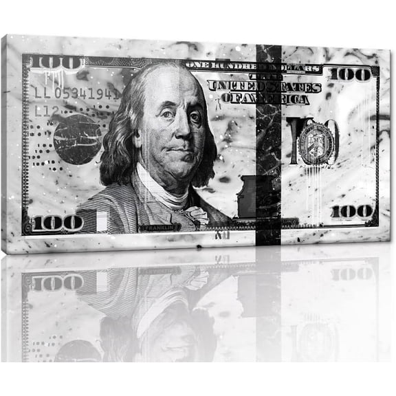 HFDF Black and White Graffiti Dollar Wall Canvas Patg Picture Artwork for Walls Large 100 Bill Giclee Canvas Wall Picture Creative Money Art Prt Positive Modern Easy to Hang- 24x20inch Framed