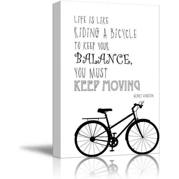 HFDF Black and White Quote Life is Like Riding a Bicycle, to Keep Your Balance, You Must Keep Moving by Albert Einstein Canvas Art Home Art 12x18inch Framed