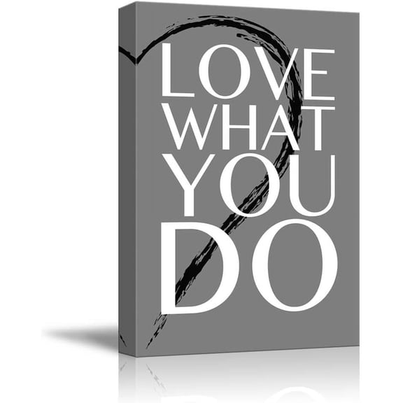 HFDF Black and White Half Heart with a Quote Love What You Do Canvas Art Home Art 12x16inch Framed