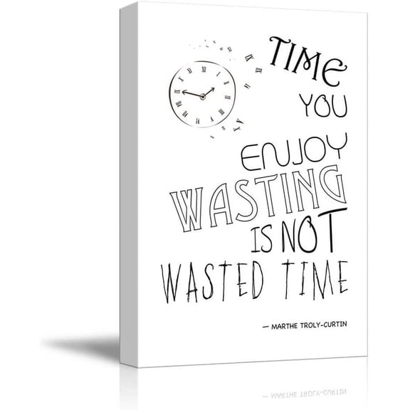 HFDF Black and White Quote with Clock Time You Enjoy Wasting is Not Wasted Time by Marthe TrolyCurtin Canvas Art Home Art 11x14inch Framed