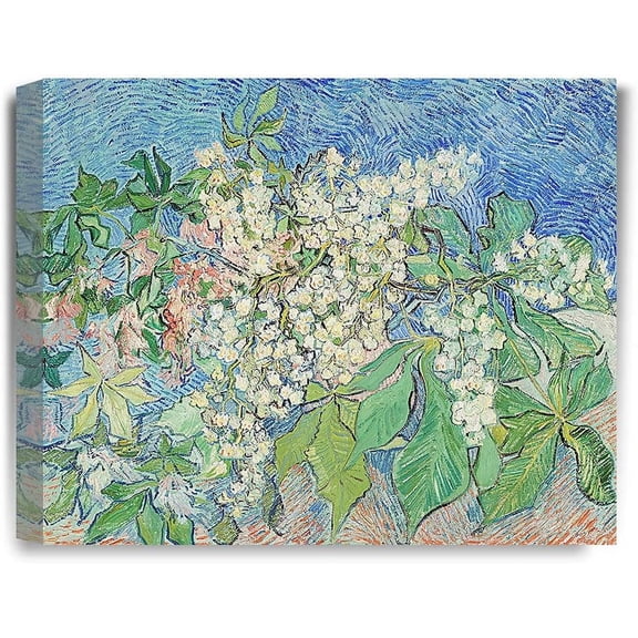 HFDF Blossoming Chestnut Branches. Van Gogh Art Reproduction. Gicless Canvas Print Wall Decor. 16x12inch Framed