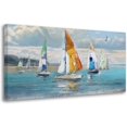 thumbnail image 1 of HFDF Blue Abstract Wall Art Canvas Ocean Sailboat Picture Modern Coastal Patg Nautical Handmade Artwork Textured for Livg Room Bedroom Home Office Wall Decor, Extra Large 10x8inch Framed, 1 of 6