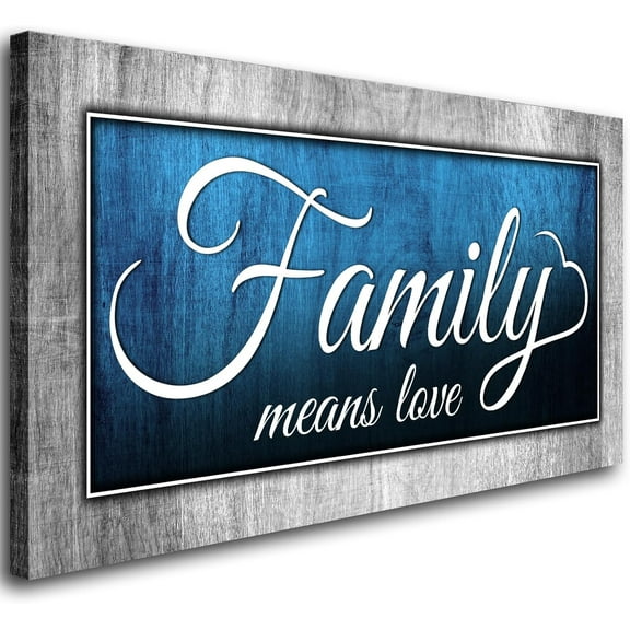 HFDF Blue Canvas Wall Art Livg Room-Family Means Love Wall Patg-Family Quotes Wall Decor Signs Pictures Rustic Artwork for Bedroom Home Decoration,Ready to Hang 10x8inch Unframed
