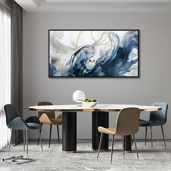 HFDF Blue Wall ArtAbstract Canvas Wall Art Blue Pictures for Living Room Wall Decoration Large Modern Wall Art Office Artwork Wall Decor Graffiti Paintings for Bedroom 16x12inch Framed