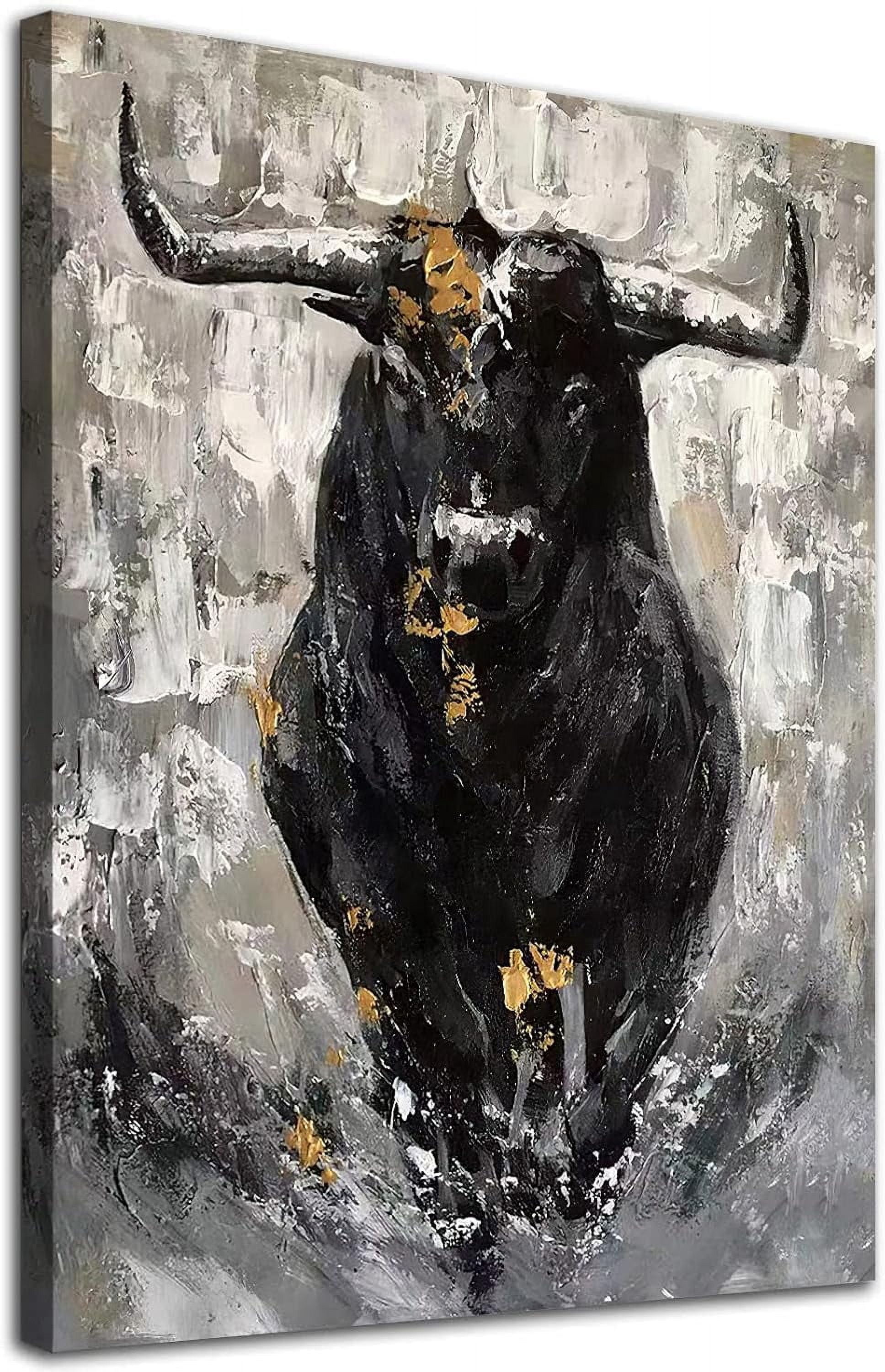 HFDF Bull Cow Canvas Wall Art Abstract Painting for Bathroom Texas ...