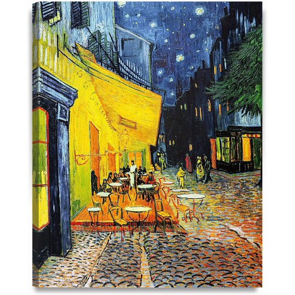 HFDF - Cafe Terrace At Night by Vcent Van Gogh Art Reproduction. Giclee Prts Acid Free Cotton Canvas Wall Art for Home Decor 8x10inch Unframed