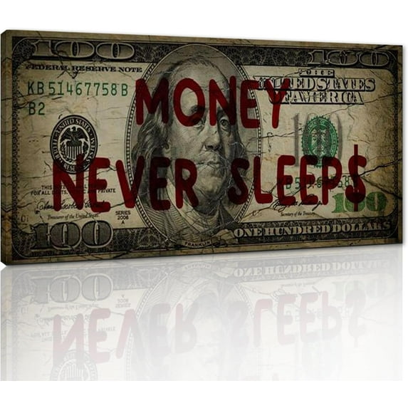 HFDF Canvas Money Wall Art Money Never Sleeps spirational Dollar Artwork Poster Canvas Patg Ready to Hang-es 10x8inch Unframed