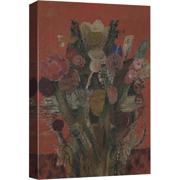 HFDF Canvas Print Wall Art Abstract Floral Still Life Red and Green Flowers Illustrations Modern Art Traditional Scenic Zen Colorful for Living Room, Bedroom, Office 11x14inch Framed