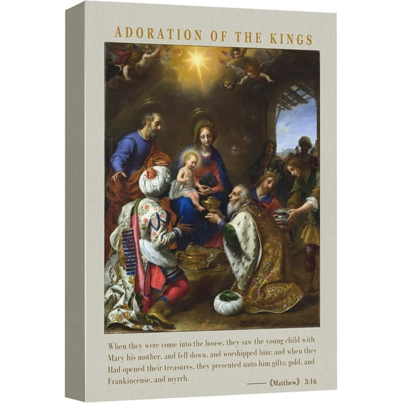 HFDF Canvas Print Wall Art Adoration of The Kings by Carlo Dolci Spiritual & Religious Master Artist Illustrations Modern Art Decorative Vintage Retro Antique Bible Scripture for 20x24inch Framed
